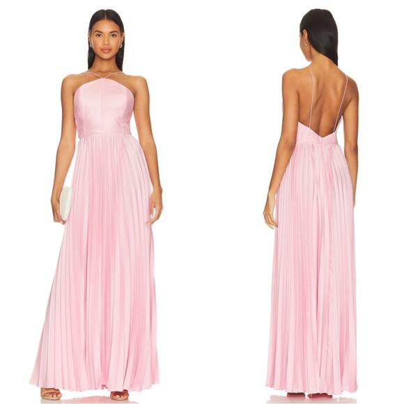 Amur Kamari Pleated Halterneck Maxi Dress in Rosewater Pink Size 4 - Picture 1 of 12